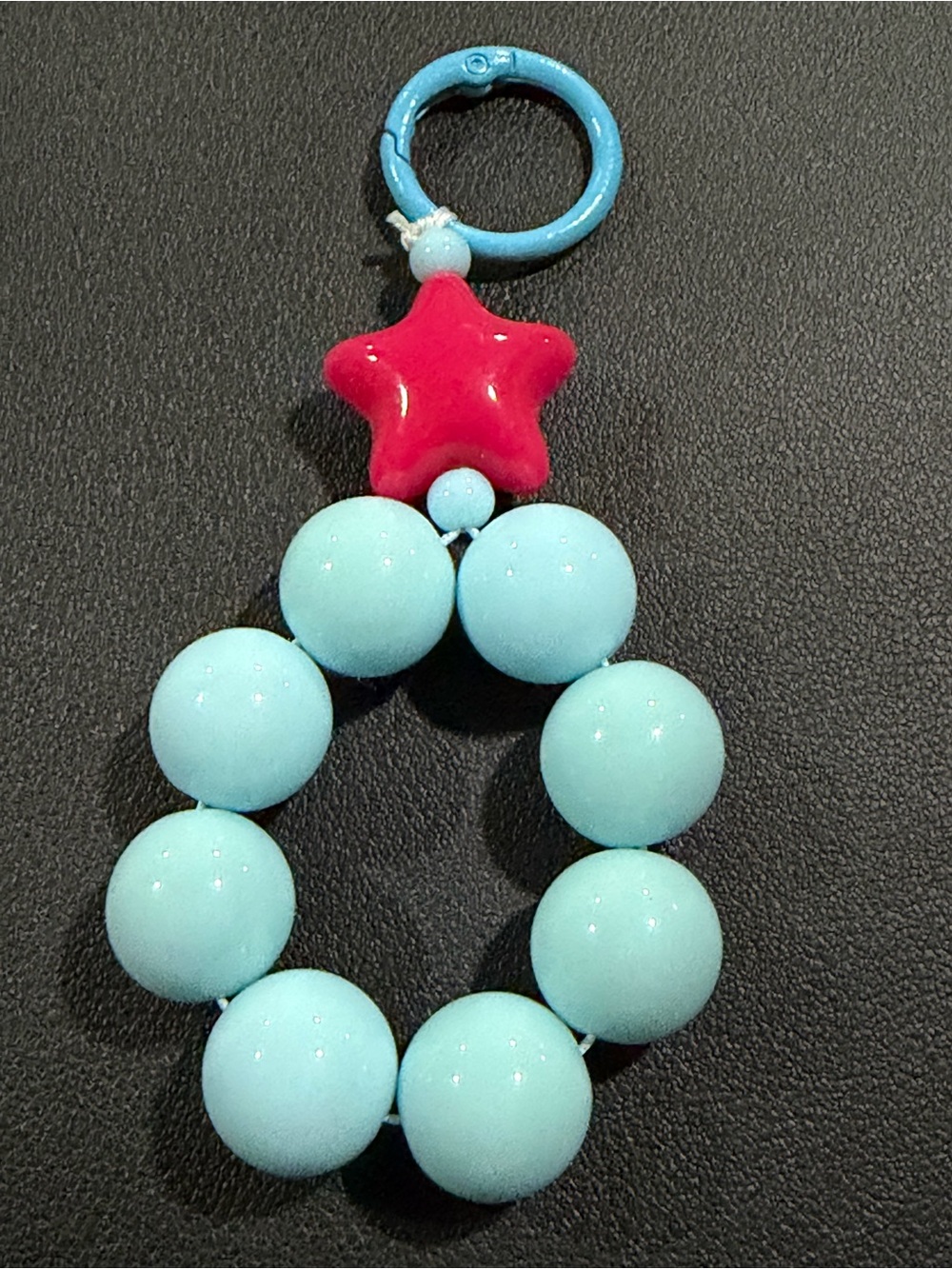 Kids Blue Bead Keyring with Red Star Charm